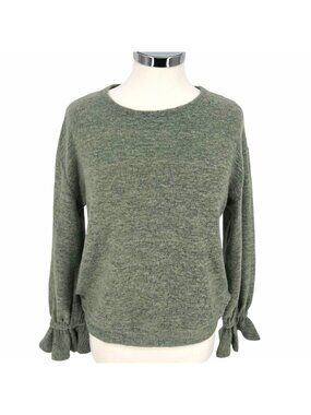 Eri + Ali Anthropologie Ruffle Sleeve Jersey Knit Top Green Size Small